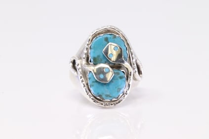 Native America Zuni Sterling Silver Turquoise Ring By Effie C.