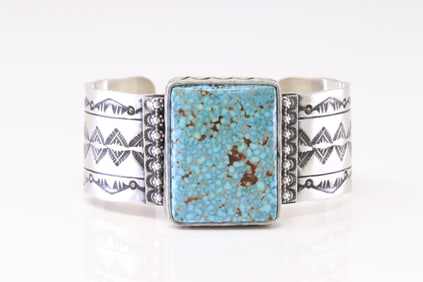 Native American Navajo Sterling Silver Turquoise Bracelet Cuff By L.G.