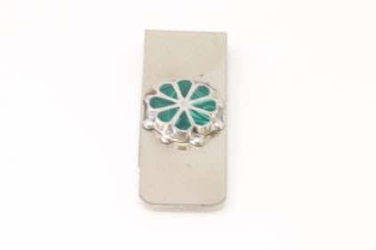 Native America Zuni Green Stone Flower Money Clip By P.Y.
