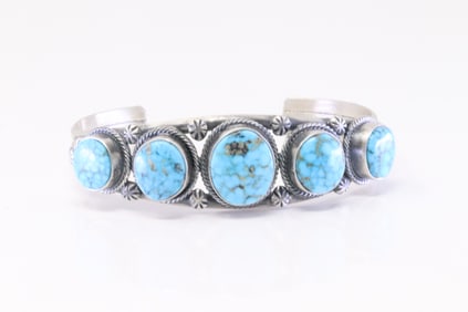 Native America Navajo Sterling Silver Kingman Turquoise Bracelet Cuff By Francis.