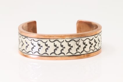 Native America Navajo Sterling Silver Copper Bracelet Cuff By Wylie Sacatero.