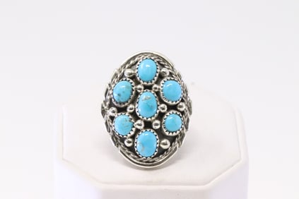 Native America Navajo Sterling Silver Turquoise Ring By M.Chee.