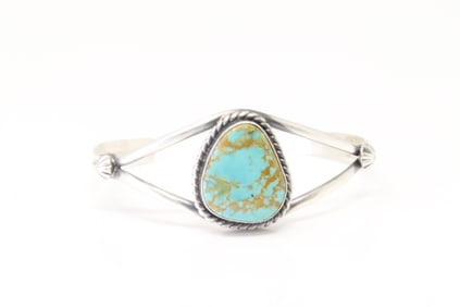 Native America Navajo Sterling Silver Kingman Turquoise Bracelet By Augustine Largo.