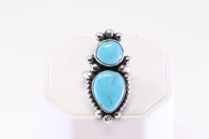 Native America Navajo Sterling Silver Turquoise Ring By A.M.