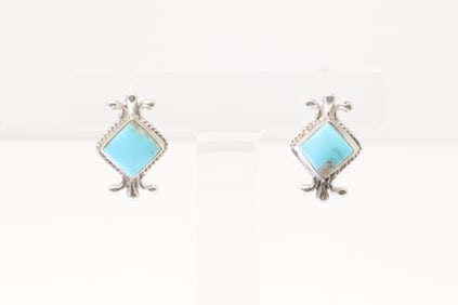 Native America Navajo Sterling Silver Turquoise Post Earring's By Louise Joe.