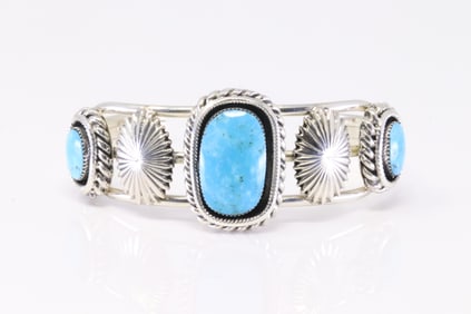 Native America Navajo Sterling Silver Turquoise Bracelet Cuff By R.B.