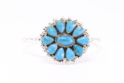 Native America Navajo Sterling Silver Turquoise Bracelet Cuff By Calvin Belin.