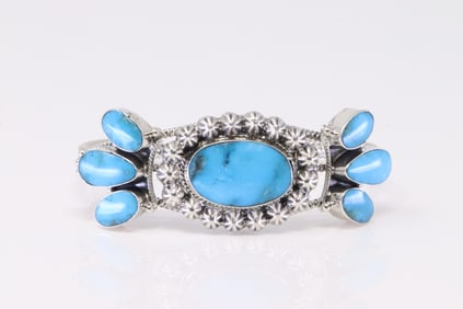 Native America Navajo Sterling Silver Turquoise Bracelet By R.B.