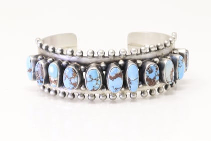 Native America Navajo Sterling Silver Golden Hill Turquoise Bracelet Cuff By Paul Livingston.