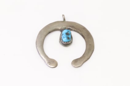 Native America Navajo Sterling Silver Turquoise Naja Pendant By C.T.Y.