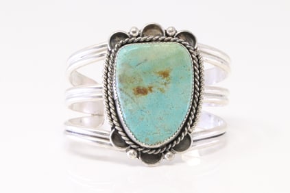 Native America Navajo Sterling Silver Turquoise Bracelet Cuff By W.J.
