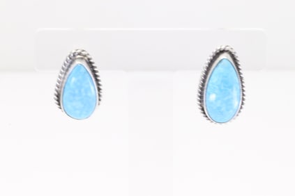 Native America Navajo Sterling Silver Kingman Turquoise Post Earring's By Sheryl Kee.