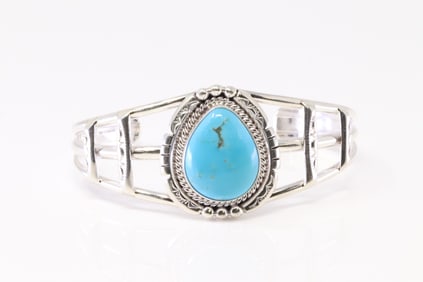 Native America Navajo Sterling Silver Turquoise Bracelet By Allanna Yellow.