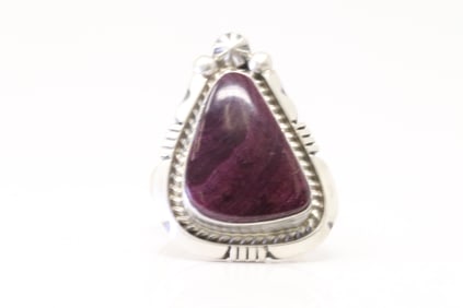 Native America Navajo Sterling Silver Purple Spiny Oyster Ring By A.M.