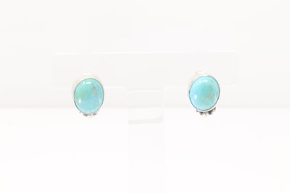 Native America Navajo Sterling Silver Kingman Turquoise Post Earring's By Judith Dixon.