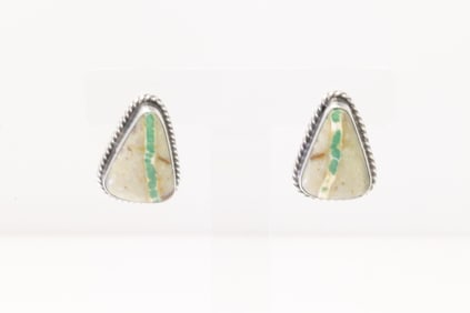 Native America Navajo Sterling Silver Royston Ribbon Post Earring's By Elouise Kee.