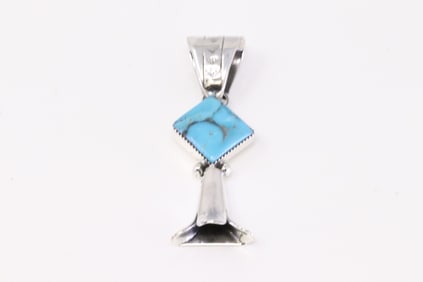 Native America Navajo Sterling Silver Turquoise Squash Blossom Pendant By Sonyei Coho.
