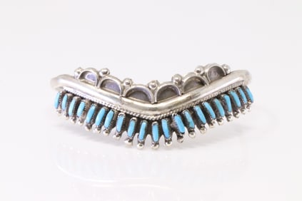 Native American Zuni Sterling Silver Turquoise Bracelet Cuff By Y.