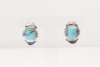 Native America Navajo Sterling Silver Turquoise Post Earring's By Arlene Lewis.