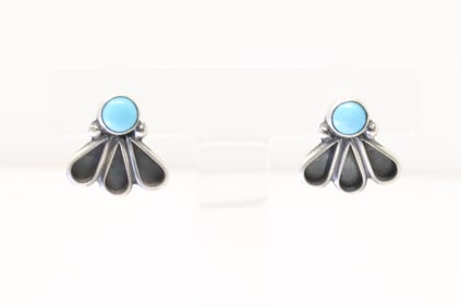 Native America Navajo Sterling Silver Kingman Turquoise Post Earring's By Geraldine James.