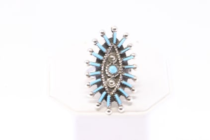 Native American Zuni Sterling Silver Turquoise Ring By P.D.