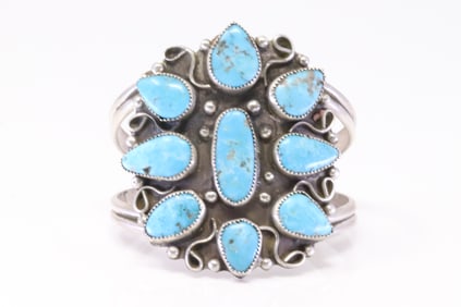 Native America Navajo Sterling Silver Turquoise Bracelet Cuff By R.S.