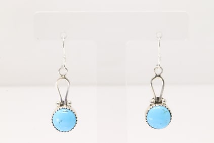 Native America Navajo Sterling Silver Turquoise Dangling Earring's By Sadie Jim.
