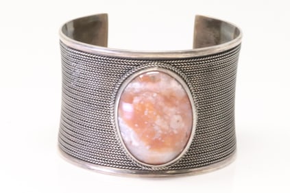 Sterling Silver Pink Stone Bracelet Cuff.