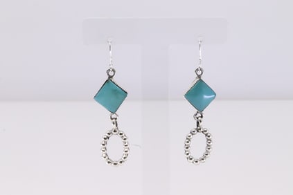 Native American Navajo Sterling Silver Turquoise Dangling Earring's By Kimberly Yazzie.