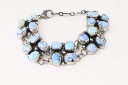 Native American Navajo Sterling Silver Golden Hill Turquoise Bracelet Link By T.J.