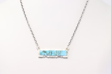 Native America Navajo Sterling Silver Kingman Turquoise Necklace By Steve Francisco.