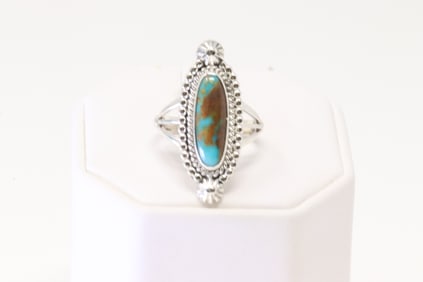 Native America Navajo Sterling Silver Turquoise Ring By Samuel Yellowhair.