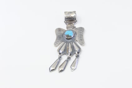 Native America Navajo Sterling Silver Turquoise Thunderbird Pendant By Tim Yazzie.