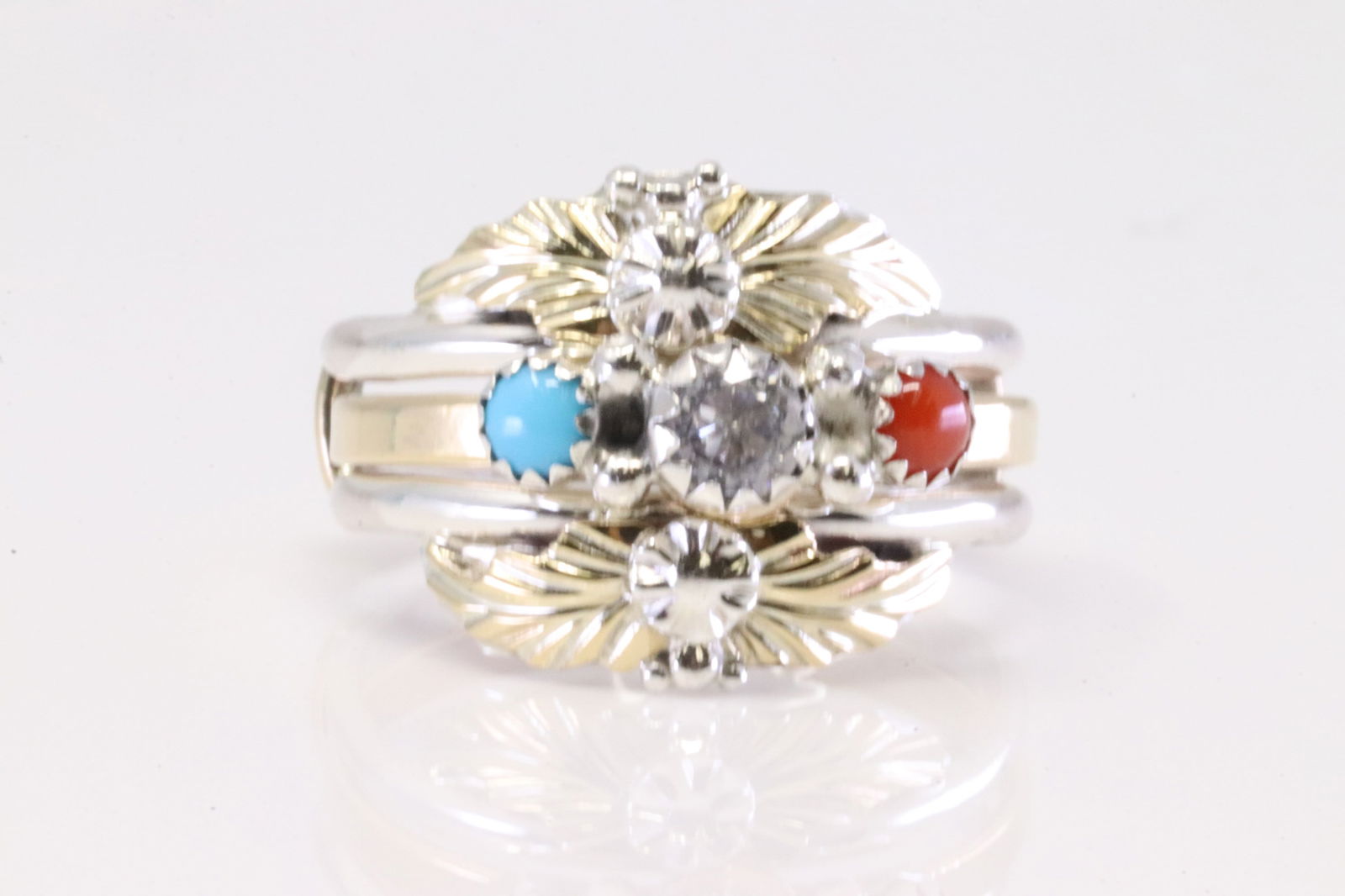 Native America Navajo Sterling Silver Multi-Color Stone Ring By Virginia. (1 of 4)