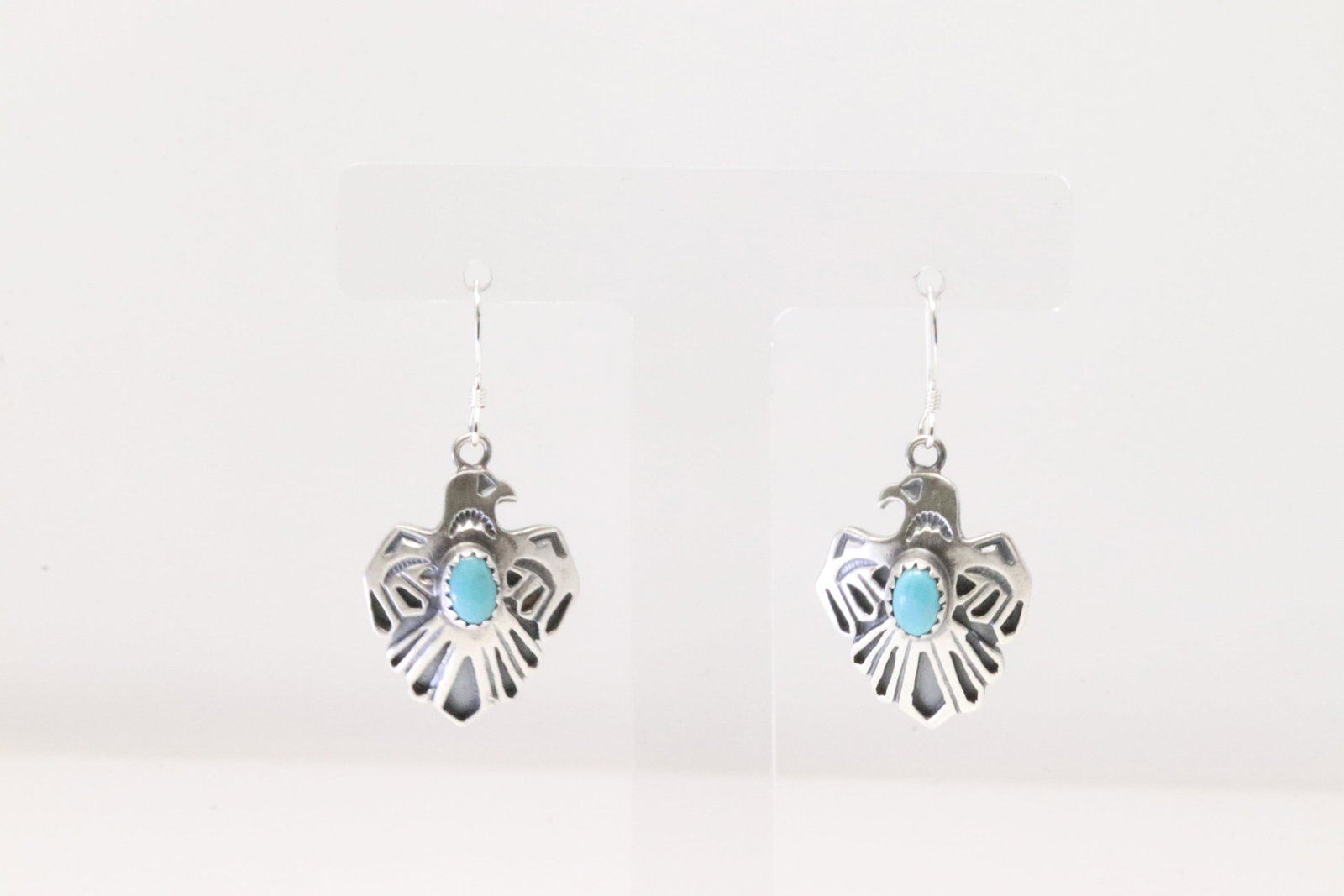 Native America Navajo Sterling Silver Turquoise Thunderbird Dangling Earring's By Paige Gordon.: This is a Native America Navajo Sterling Silver Turquoise Thunderbird Dangling Earring's By Paige Gordon.