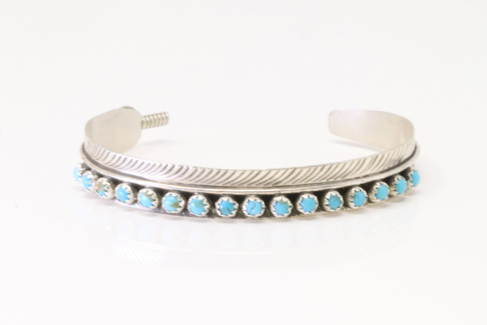 Native America Navajo Sterling Silver Turquoise Feather Bracelet Cuff By Aaron David. (1 of 4)