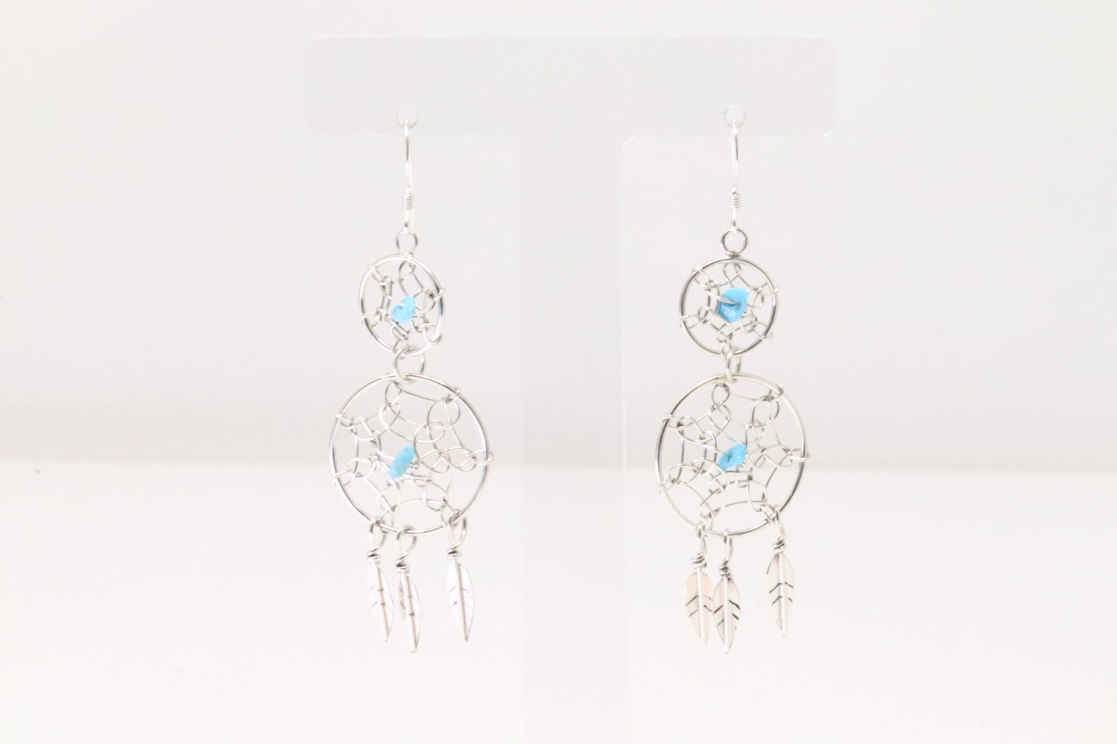 Native American Navajo Sterling Silver Turquoise Dreamcatcher Dangling Post Earring's By Lorenzo (1 of 4)