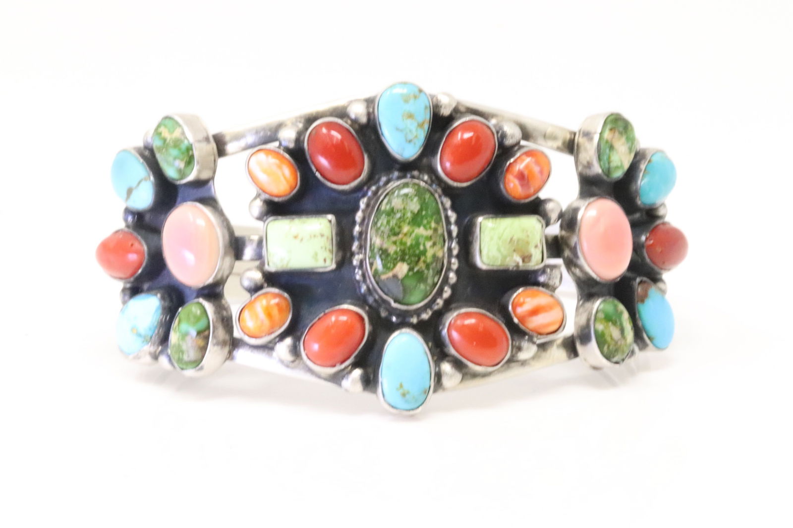 Native America Navajo Sterling Silver Multi-Color Stone Bracelet Cuff By B.Johnson. (1 of 4)