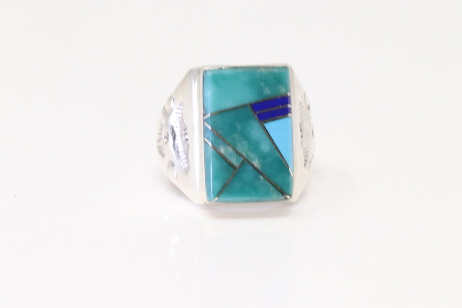 Native America Zuni Sterling Silver Turquoise Ring Inlay By P.L.L. (1 of 4)