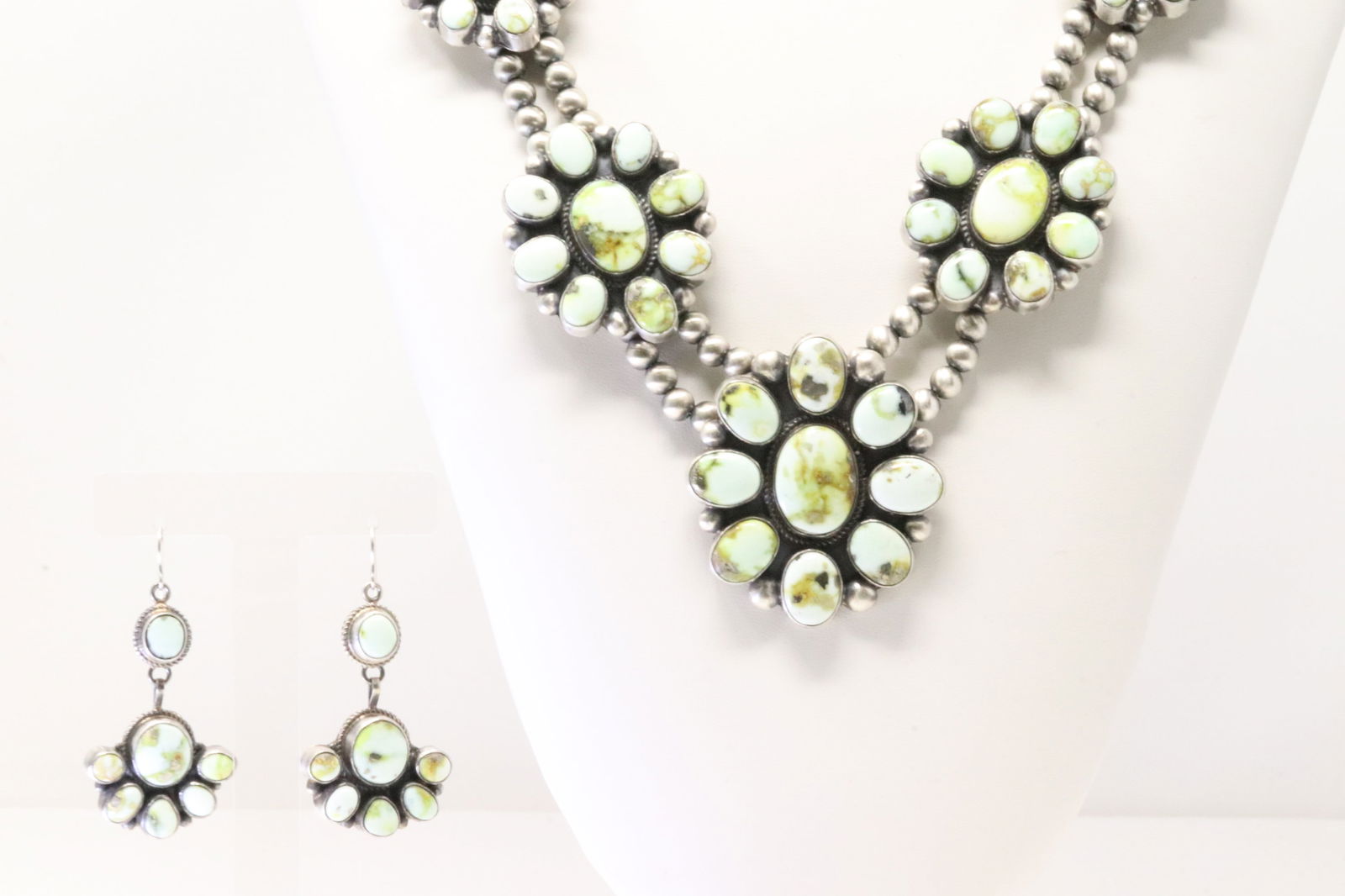 Native America Navajo Sterling Silver Palomino Necklace & Earring's Set By S.H. (1 of 7)