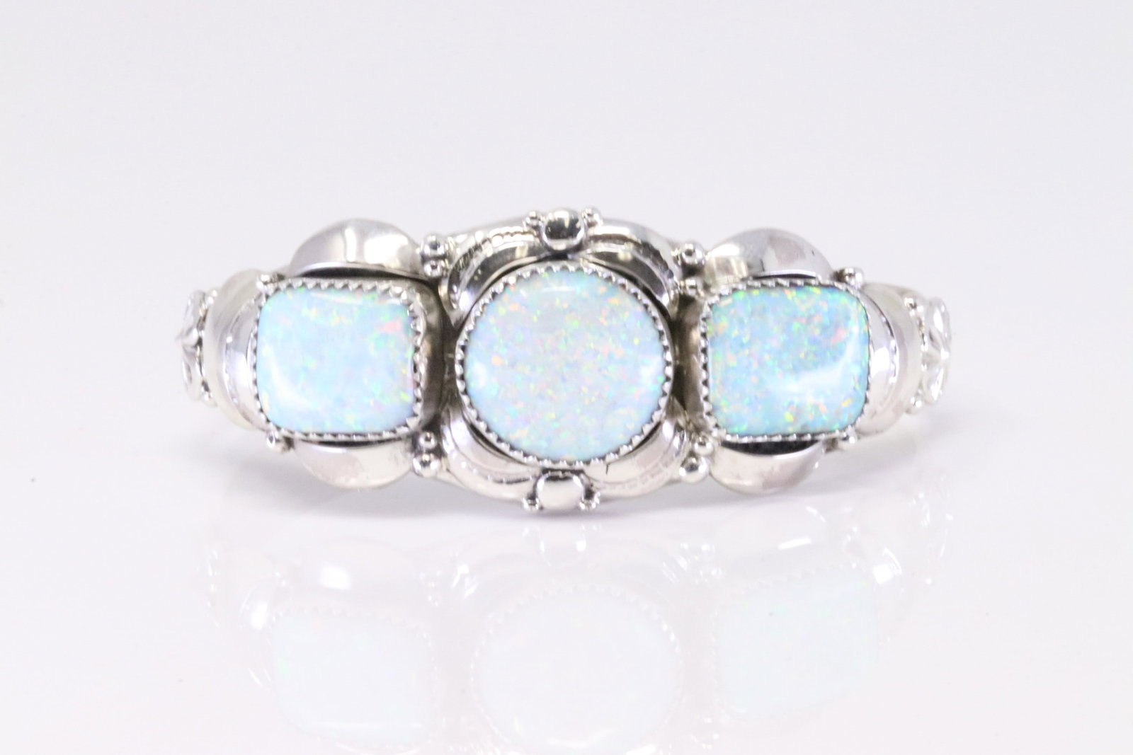 Native America Navajo Sterling Silver Synthetic Opal Bracelet By Clam Nalwood. (1 of 4)