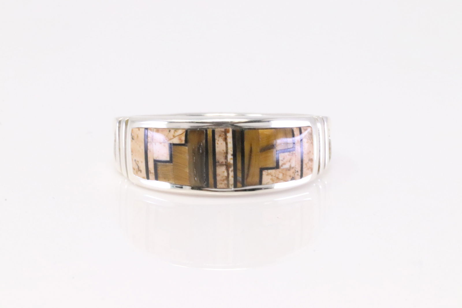 Native America Navajo Sterling Silver Multi-Color Stone Inlay Ring By Rick T. (1 of 4)