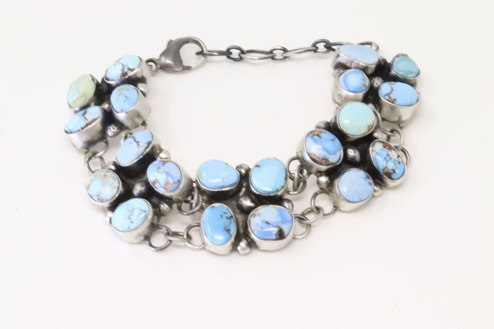 Native American Navajo Sterling Silver Golden Hill Turquoise Bracelet Link By T.J. (1 of 4)