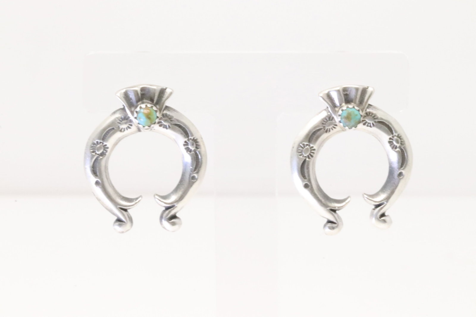 Native American Navajo Sterling Silver Turquoise Naja Post Earring's By Paige Gordon.: This is a Native American Navajo Sterling Silver Turquoise Naja Post Earring's By Paige Gordon.