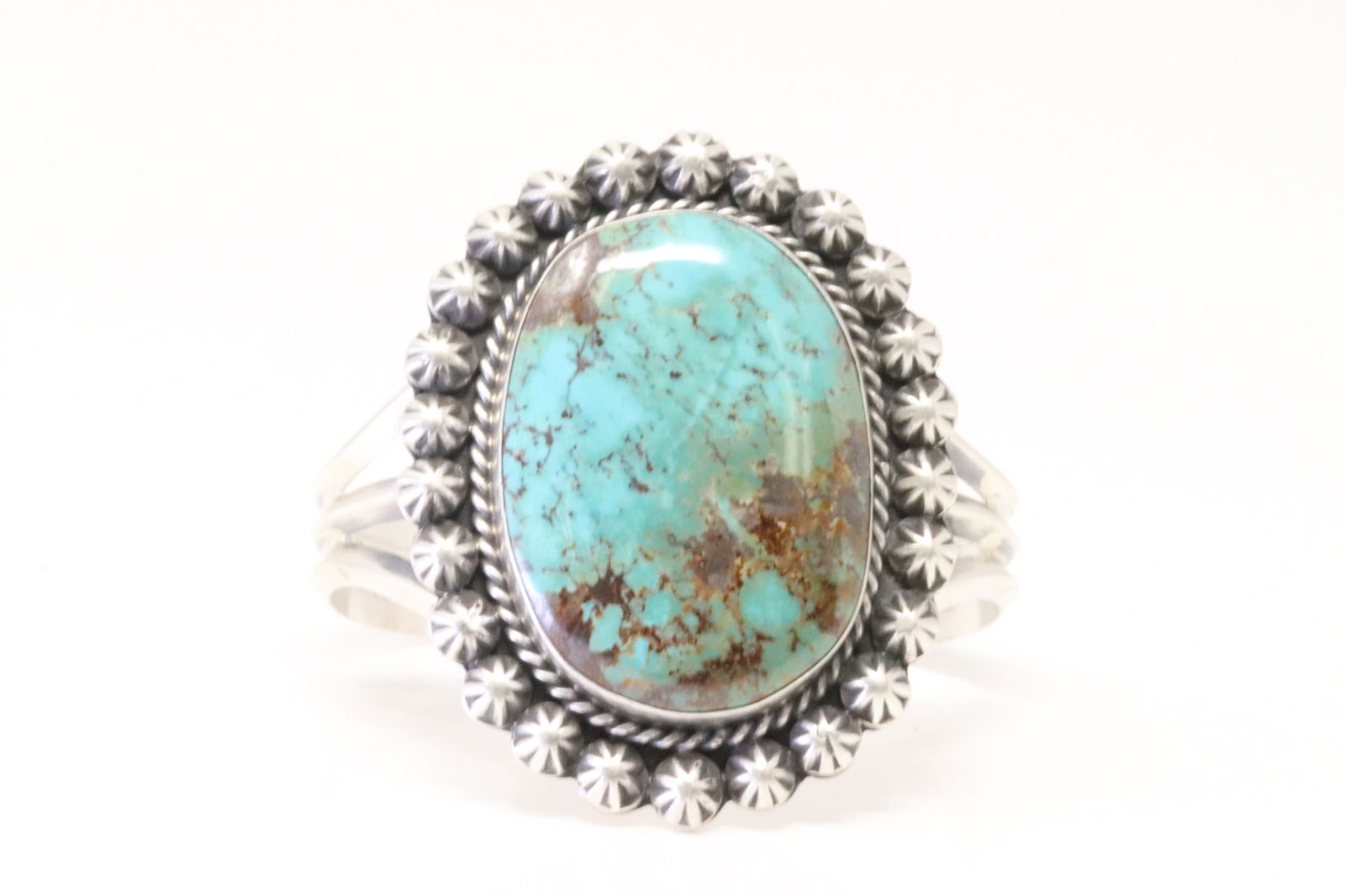 Native America Navajo Sterling Silver Kingman Turquoise Bracelet Cuff By Augustine Largo. (1 of 4)