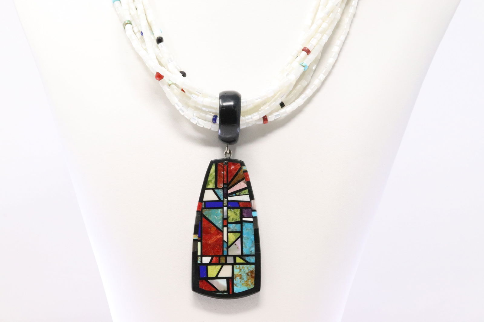 Native America Navajo Sterling Silver Santa Domingo 8 Strand Multi-Color Pendant & Necklace By Chris (1 of 5)