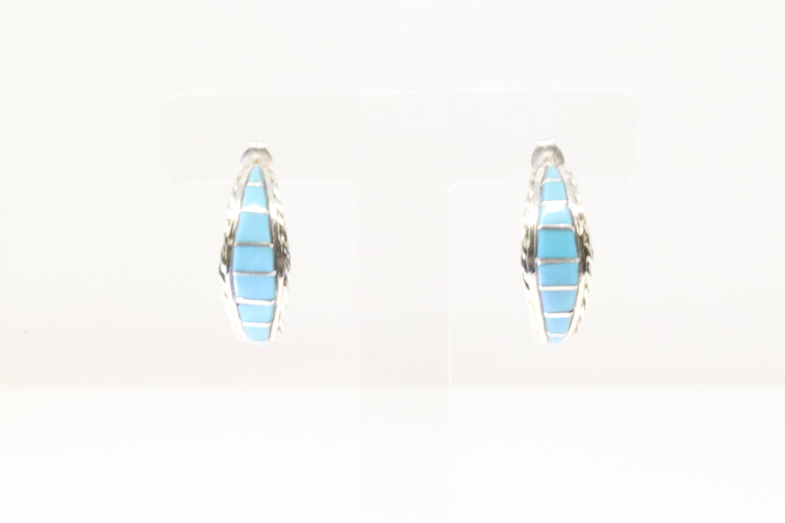 Native America Zuni Sterling Silver Turquoise Inlay Hoop Earring's By Malcolm Chavez.: This is a Native America Zuni Sterling Silver Turquoise Inlay Hoop Earring's By Malcolm Chavez.