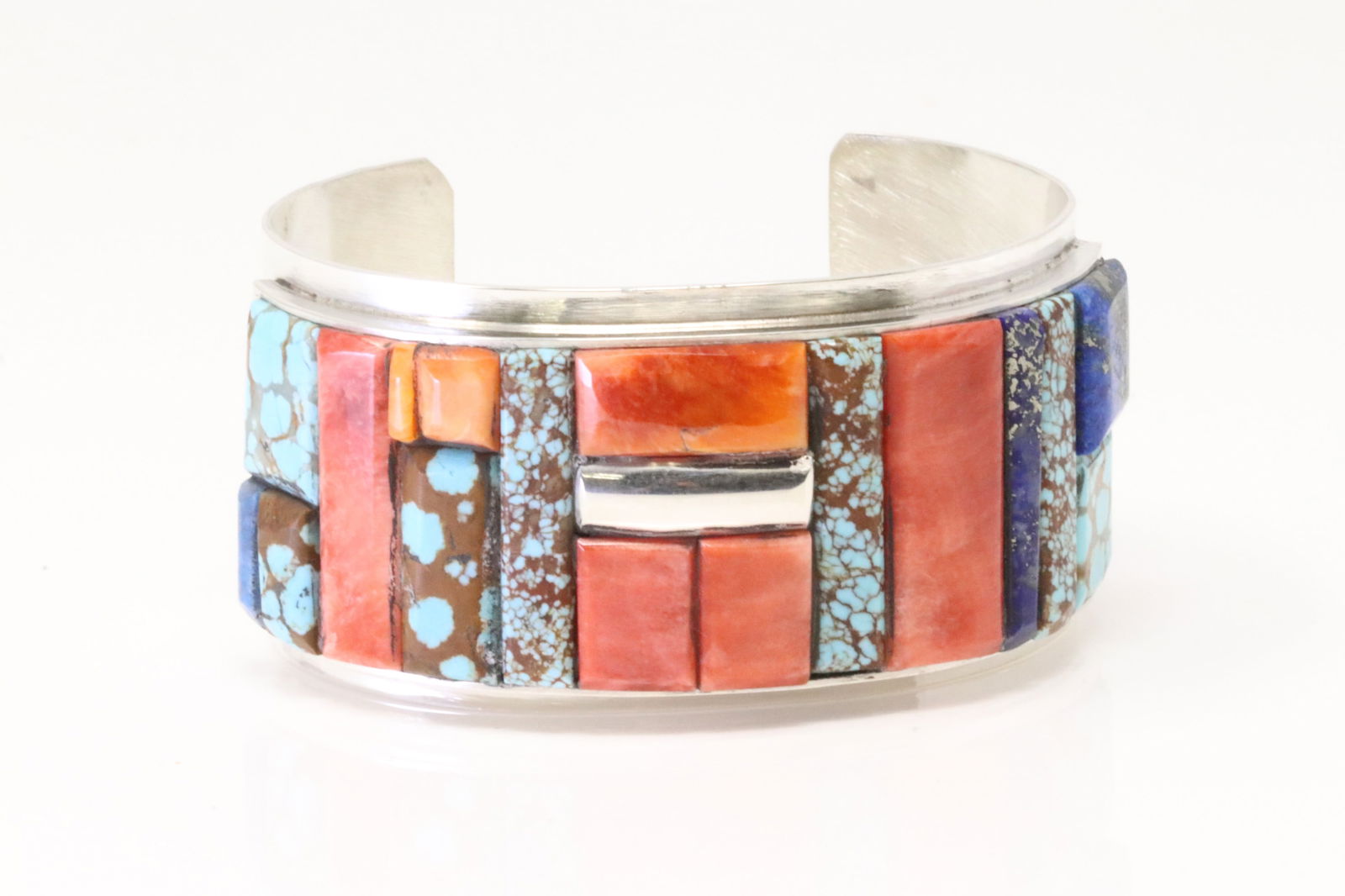 Native America Navajo Sterling Silver Multi-Color Stone Bracelet Cuff By H.Smith. (1 of 4)