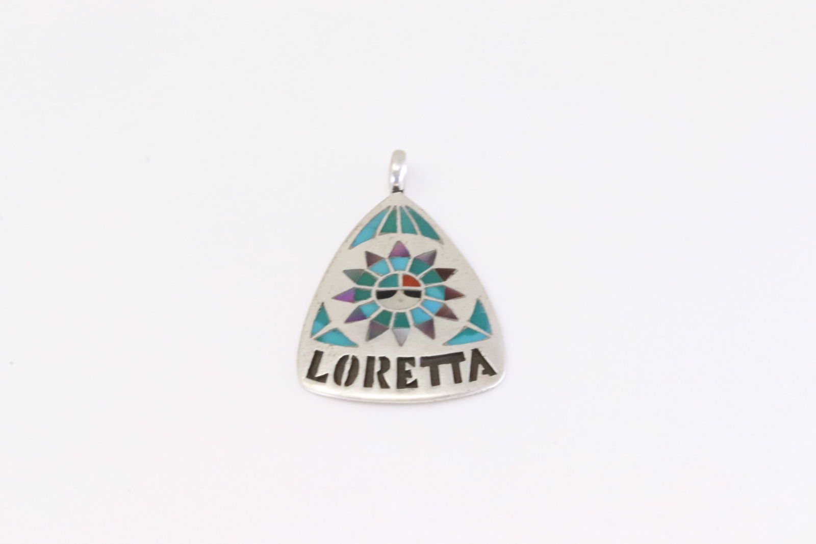 Native America Zuni Sterling Silver Multi-Color stone Inlay Pendant By Loretta. (1 of 4)