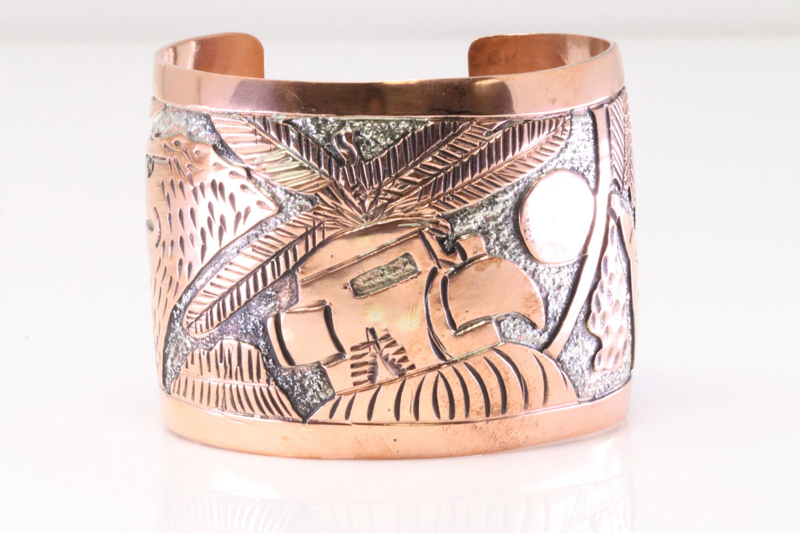 Native America Navajo Sterling Silver Copper Wide Storyteller Bracelet Cuff By Becenti. (1 of 4)